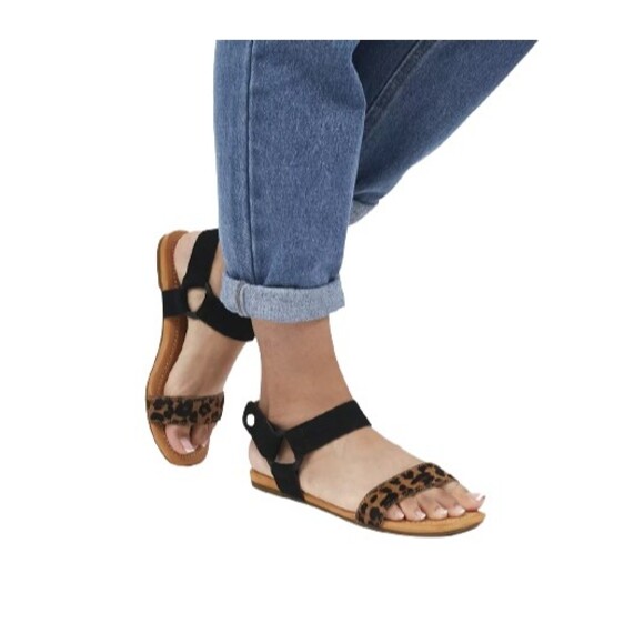 UGG Rynell Leopard Flat Sandals Womens 6M Black Leopard Ankle Strap Shoes NWB - Picture 3 of 13